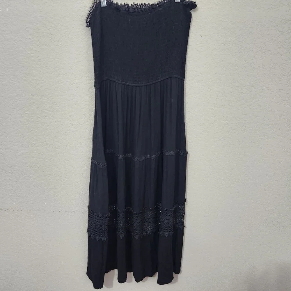 Zesica Maxi Dress Size XL Lace Trim Smocked Boho Beach Black Whimsigoth Fairy